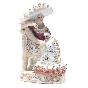 Seated Victorian Lady Figurine Frilled Gold Numbered 4" Bone China England